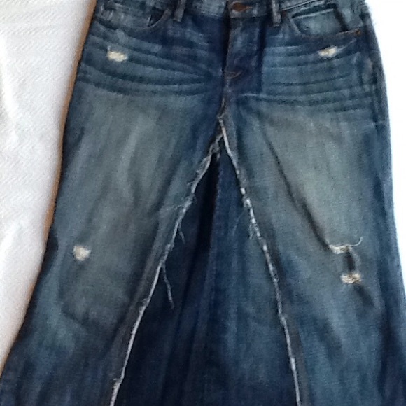 long distressed denim skirt